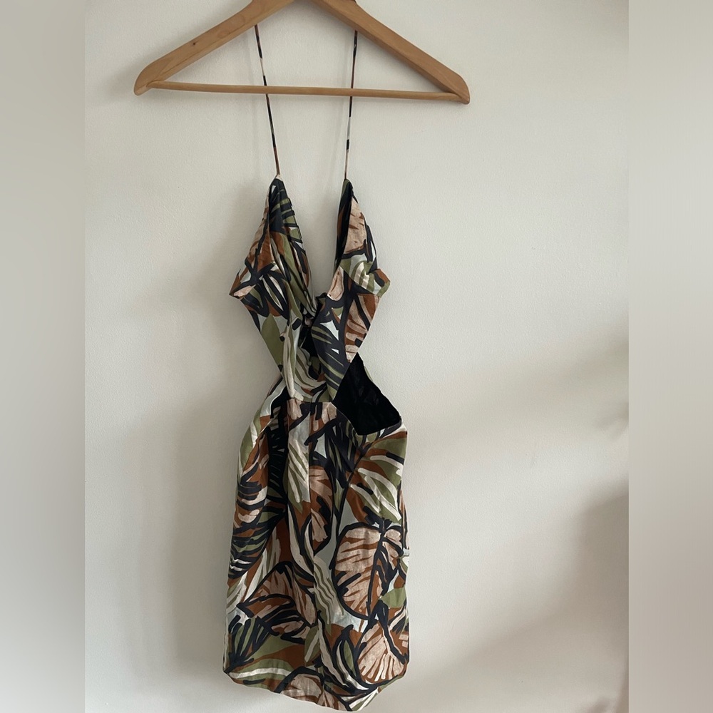 Zara Linen Cotton Tropical Cut Out Summer Beach Festival Resort Mini Dress Small - Picture 5 of 10